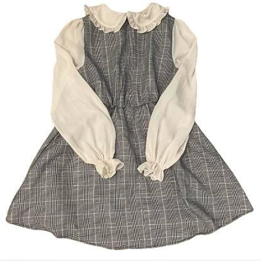 Ank Rouge grey + white peter pan collar womens dress